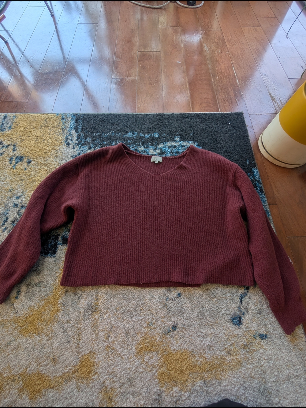 Gentle Fawn Burgundy Cropped V-Neck Sweater | M